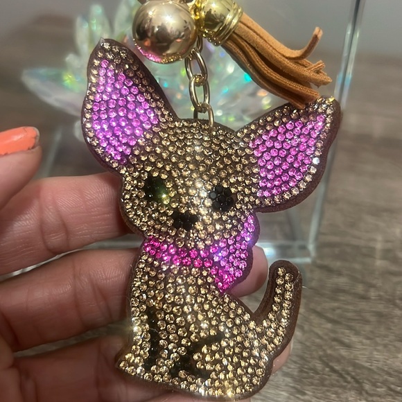 Brown and pink  dog Keychain / purse charm NWT Retail $15 - Picture 2 of 3